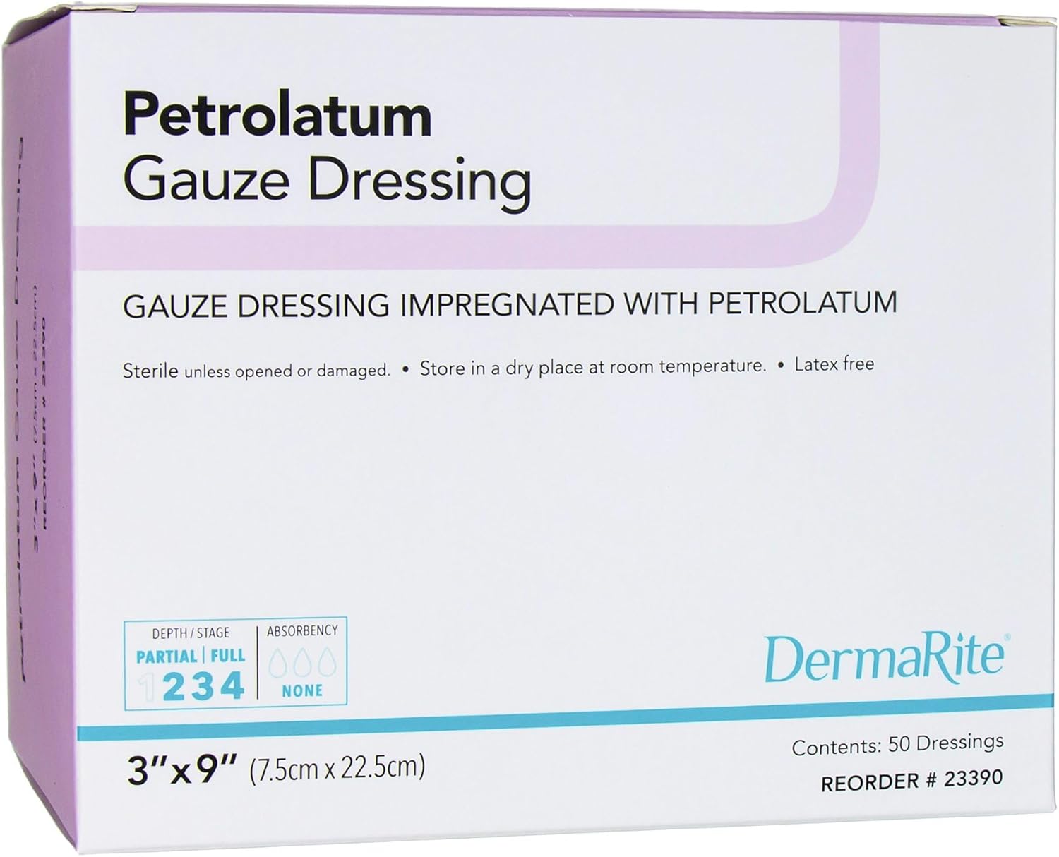 Dermarite Industries Petrolatum Gauze Dressing, 3x9, 50 Count