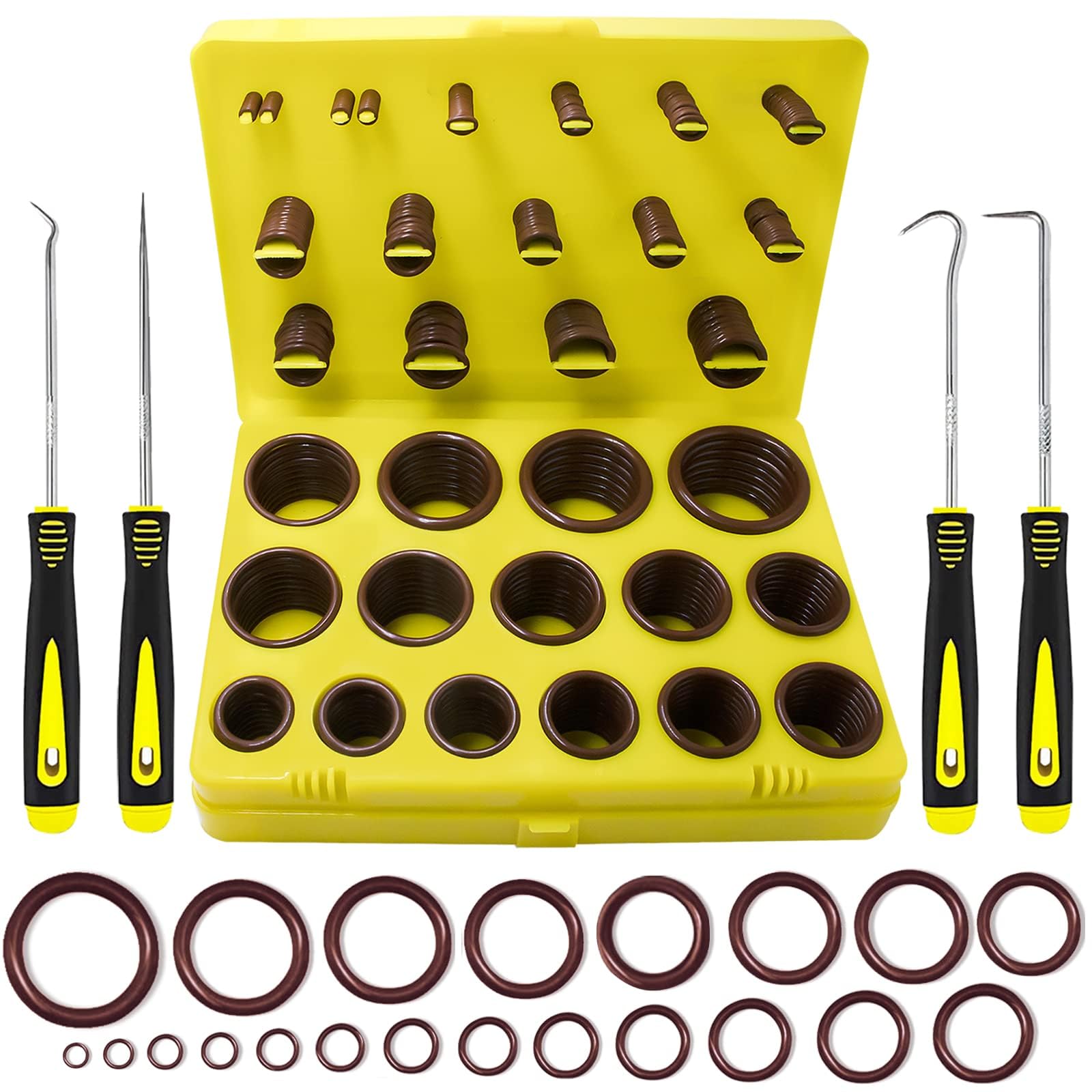 KEZE 382 Pcs SAE Viton O Ring Assortment Kit 30 Sizes Brown O-Ring Set for Various Automobiles Engines Pumps cylinders Plumbing High Temperature Chemicals Resistance 75A with O rings Hook โ image 1
