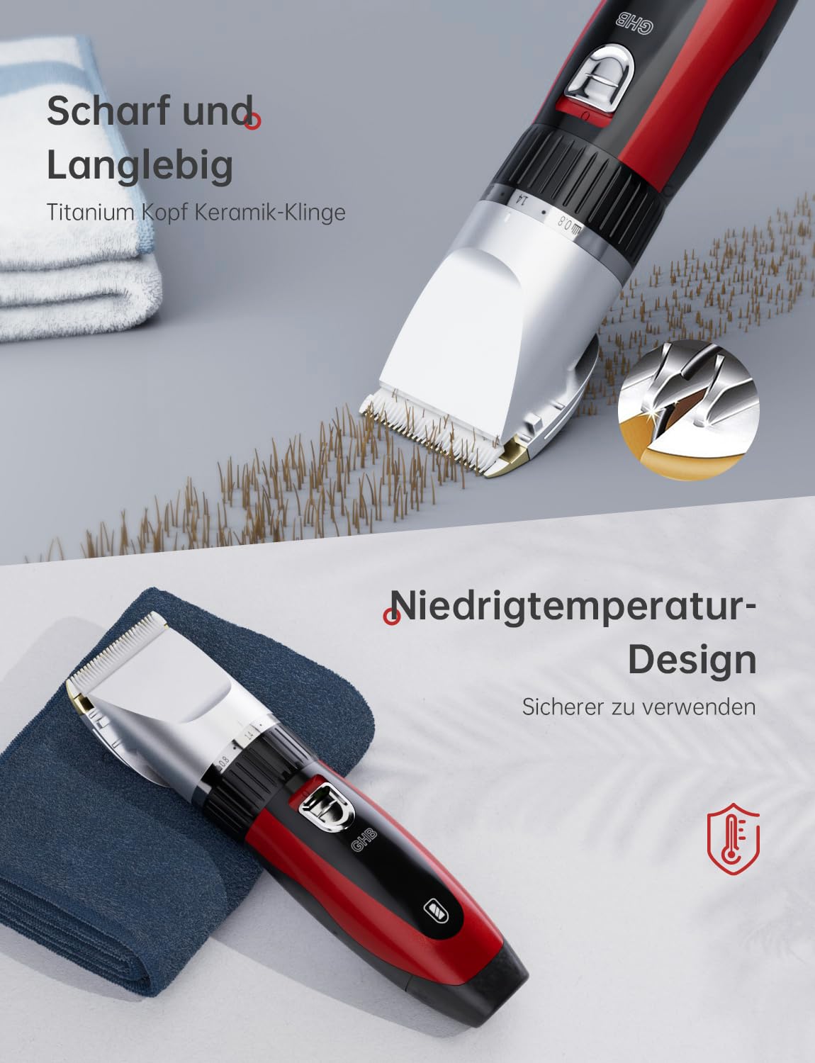 GHB Haarschneidemaschine Akku Haarschneider Herren 2 Lithium Akkus 14 Teiliges für Männer Kinder Salon Home Friseur
