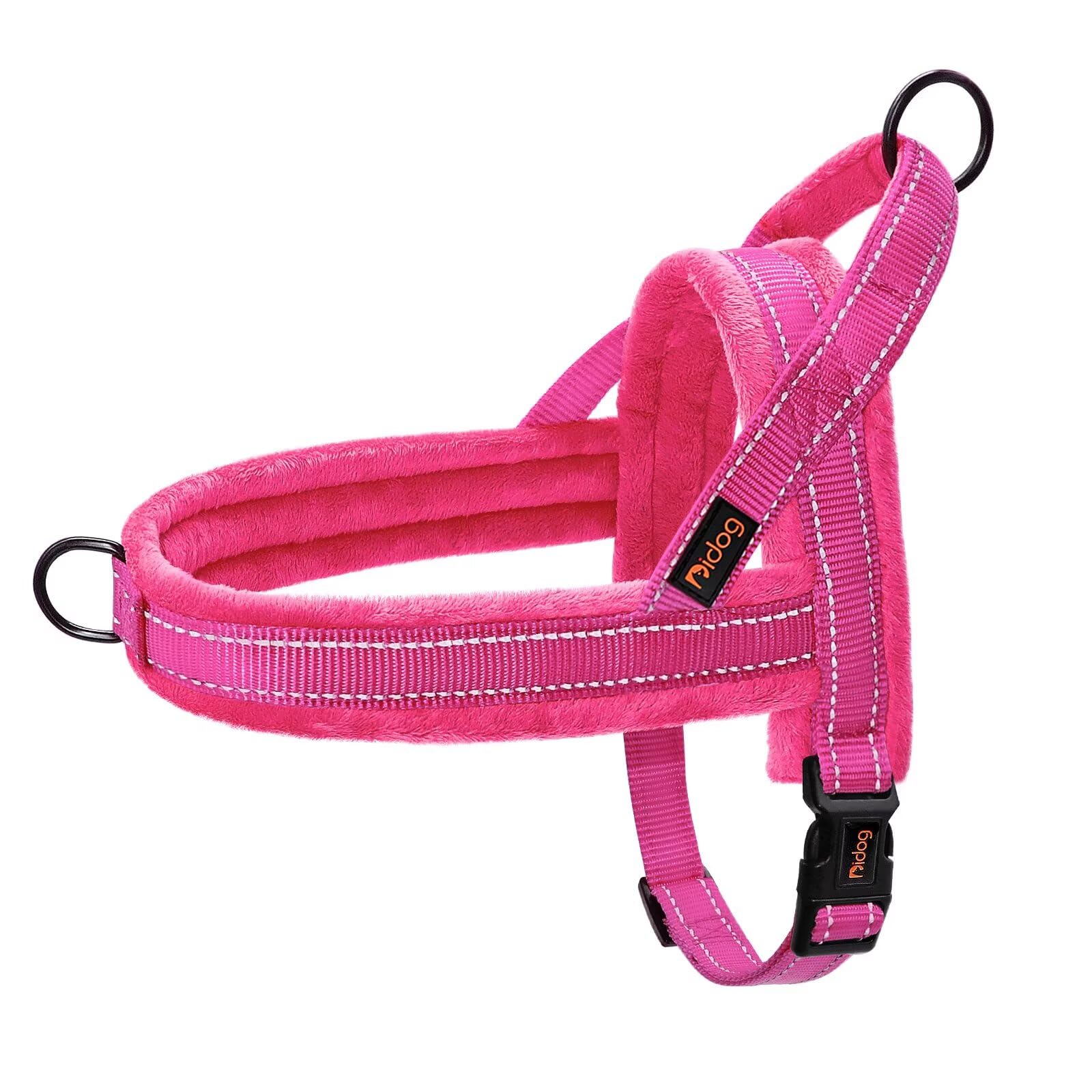 Didog Soft Flannel Padded Dog Vest Harness, No Pull/Quick Fit Reflective Dog Strap Harness, Easy for Training Walking (XXS:Chest 12-15", Hot Pink)