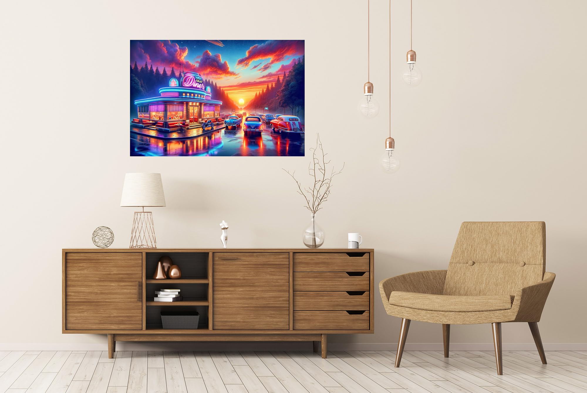 islandburner Prime XXL - Poster da sera, in stile retrò, vintage, auto e tramonto