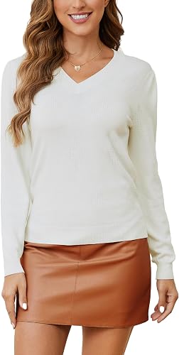 BERESIA Women's Spring Tops 2025 Fashion V Neck Long Sleeve Knit Tops Casual Pul