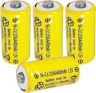 4 Pack 1.2V 2/3AA Rechargeable Batteries, NICD 2/3 AA 400mAh Button Top Battery for Garden Solar Light, Pathway Lights,Outdoor Rechargeable Torches(Shorter Than AA Battery)