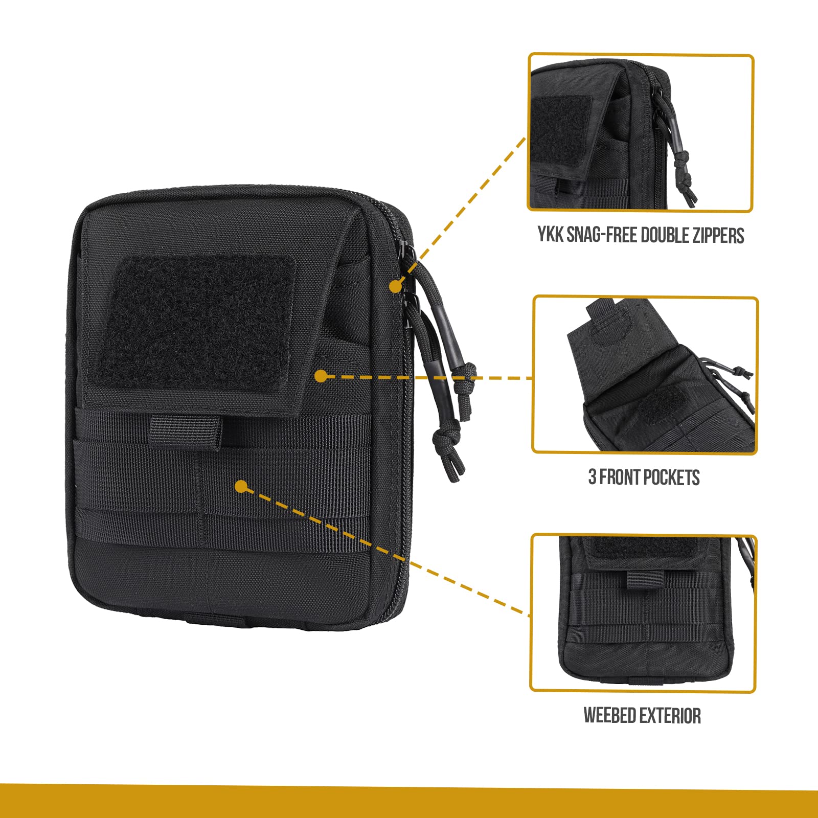 OneTigris Taktische Hüfttasche, Gürteltasche MOLLE EDC Tasche Wasserdicht Molletaschen für Camping Wandern Radfahren Klettern und Reisen Schwarz