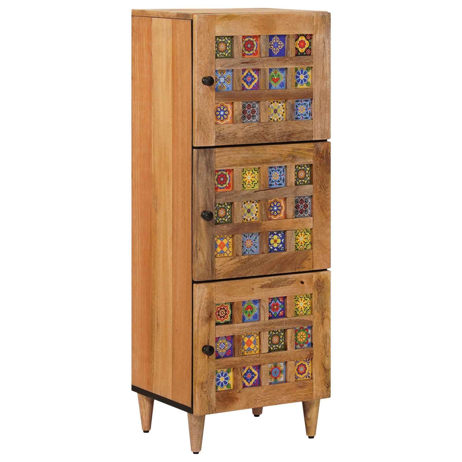 vidaXL Haut Armoire Naturel 40 x 33 x 110 cm Bois de Mangue Massif, Buffet Moderne élégant, Rangement Pratique pour Une Salle à Manger stylée, Un Espace Bien organisé