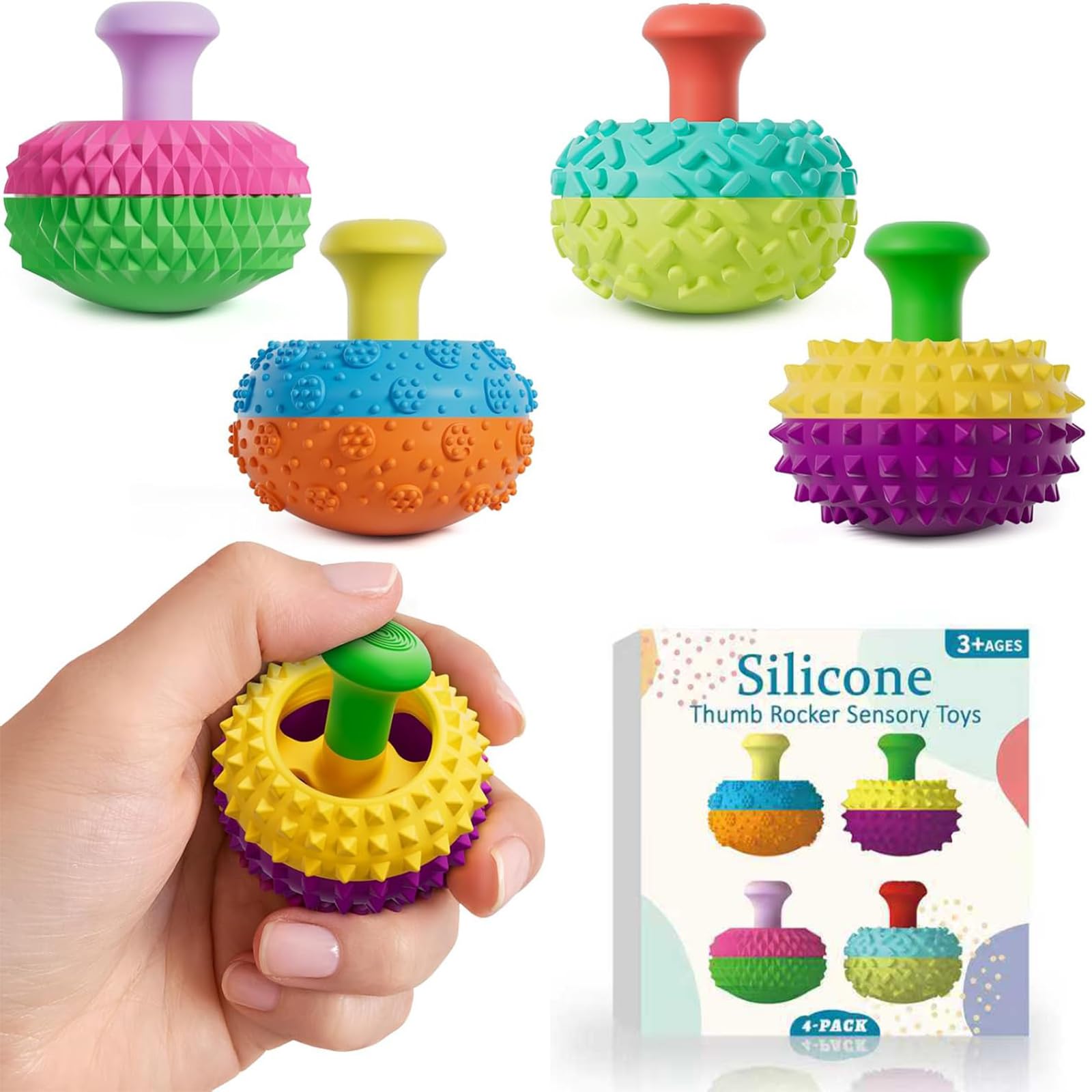 JOYVOVO 4-Pack Silicone Thumb Rocker Fidget Toys, Portable Silent Sensory Toys for Stress Anxiety Relief, ADHD Autism Focus Toys for Kids Adults, BPA-Free Fidget Set for Office Classroom Travel