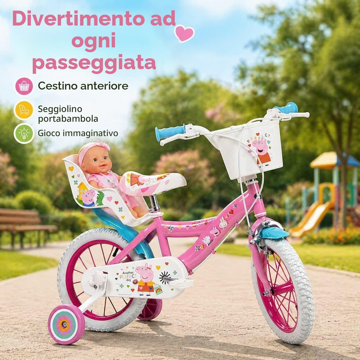 TOIMSA Bicicletta 14" Peppa Pig Rosa, Bambini Ragazzo, Multicolore, M