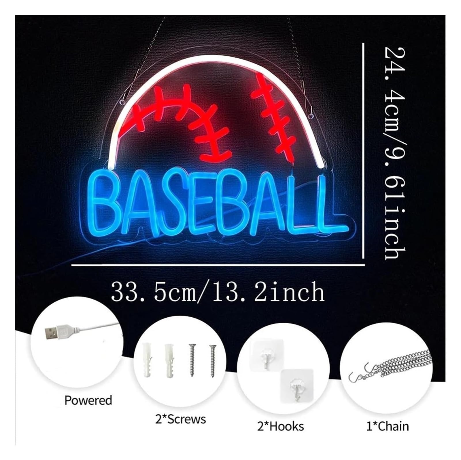 Generico Insegna al neon per baseball per sport, luce alimentata per palestra, per attività sportive, camera da letto