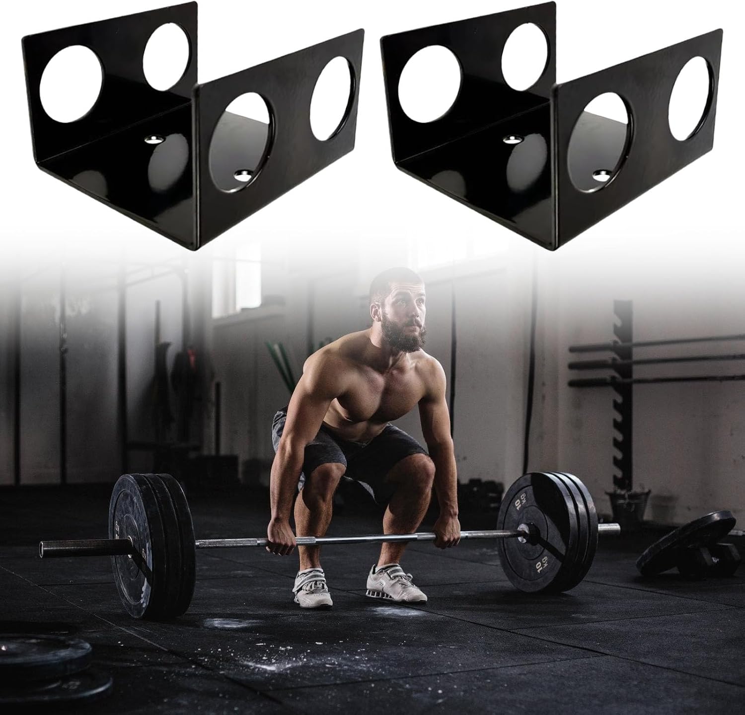 Heavy Dutys Double Vertical Barbell Holder Weight Rod Holder Wall Mounted Barbell Storage Rack Gym Accessories Double Weight Storage Rack Wall Mounted Hangings Rack