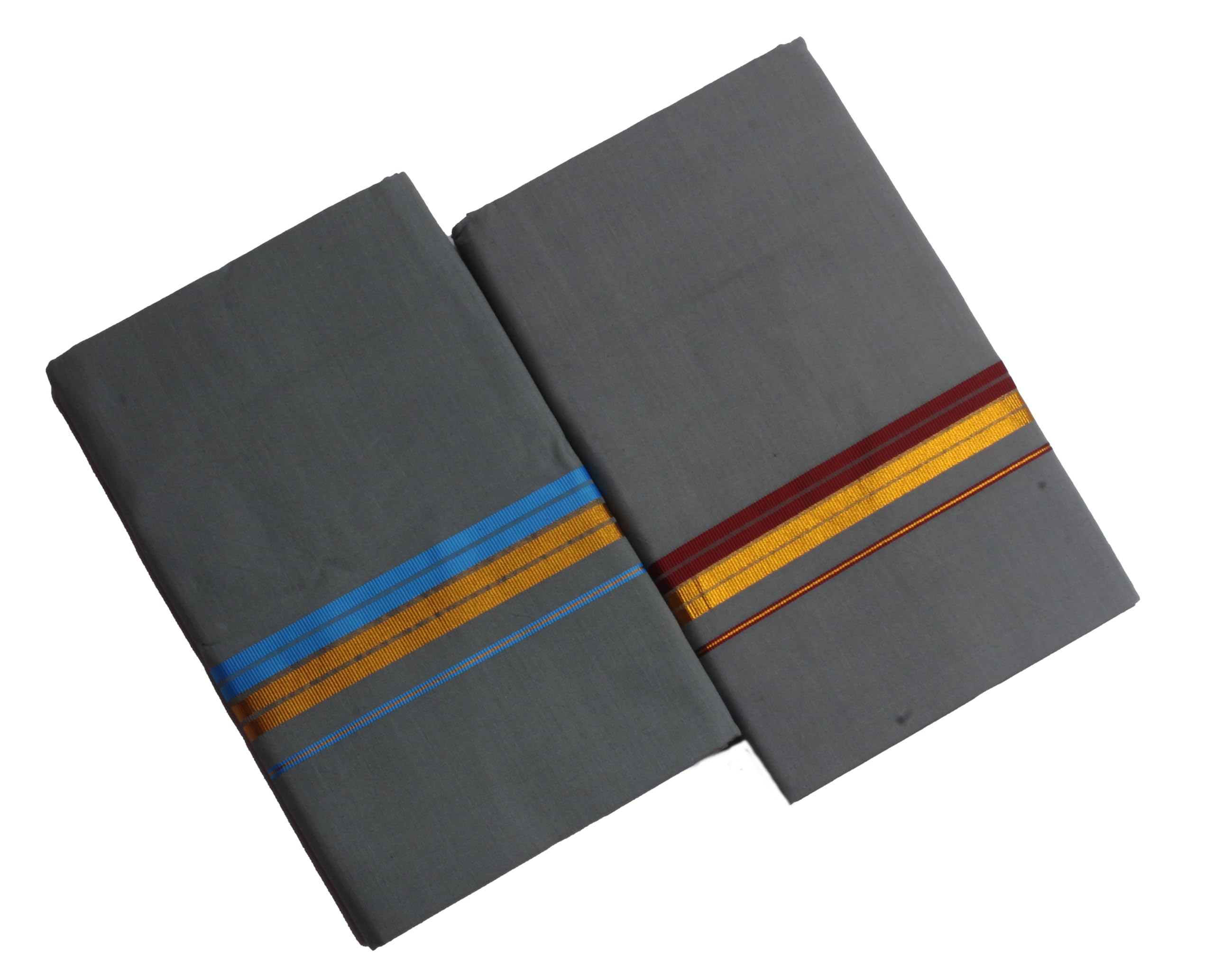 Sharan Elegance Pure cotton Men's Single Dhoti-2.00 meter/Lungi/Mundus 2 Border colors Set of 2-image-13