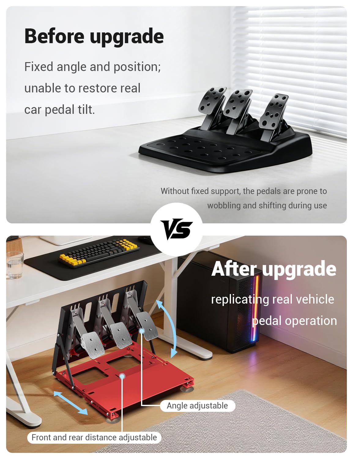 Kit Pédales Inversées pour Sim Racing Compatible avec Logitech G PRO/G920/G923/G29/G27/G25, Thrustmaster RACELINE PEDALS III, Simagic P1000 Series et MOZA CRP2 Series - Angle et Distance Réglables