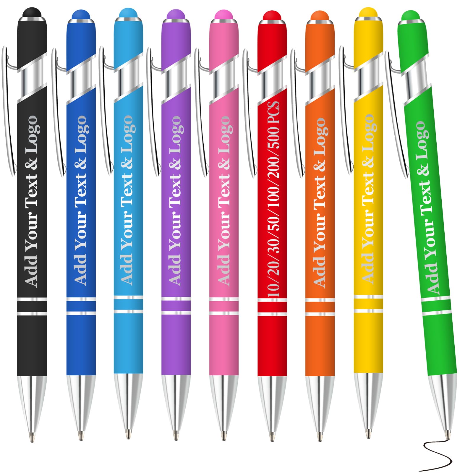 Thryonix Personalized Pens Bulk, Custom Pens Design Text, Logo,Perfect for Corporate, Parties and Events,Customized Engraving Pen Gift with Stylus Tip