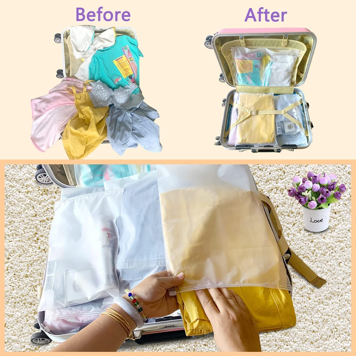Sacchetti Vestiti Viaggio, 35 Pezzi Sacchetti da Viaggio Impermeabili Multifunzione Borsa Organizer Sacchetti per Vestiti Trasparenti Plastica da Zip Borsa Viaggio, Bustine Corredino Neonato Ospedale