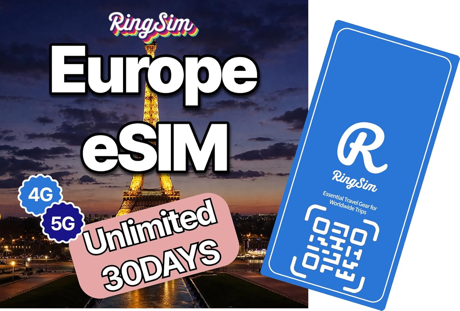 [eSIM] Europe eSIM | 30DAYS Unlimited | UK, France, Italy, Spain, Germany | 5G, 4G/LTE, Tethering, Hotspot | SIM with Instant Activation in 10 Minutes | Travel with Ringsim | 30DAYS Unlimited
