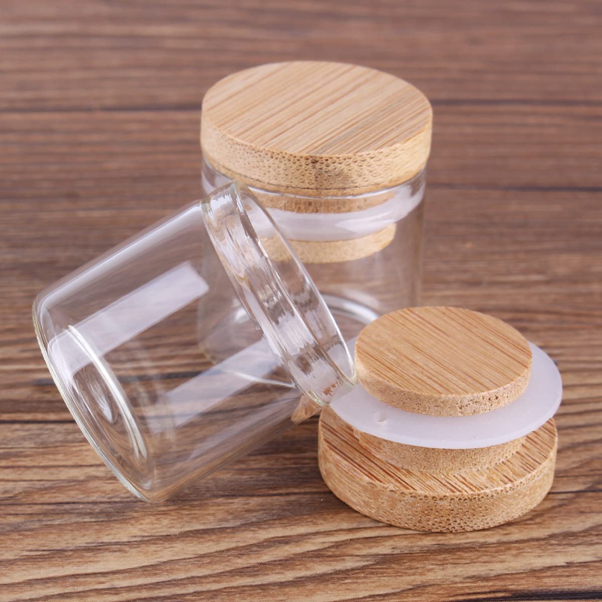 SYLALE 24 Tubos de ensayo de 10ml 30 * 30mm con Tapas de bambú, frascos de Vidrio, Viales de Vidrio, Botella de Deseo for Regalo de Manualidades de Boda