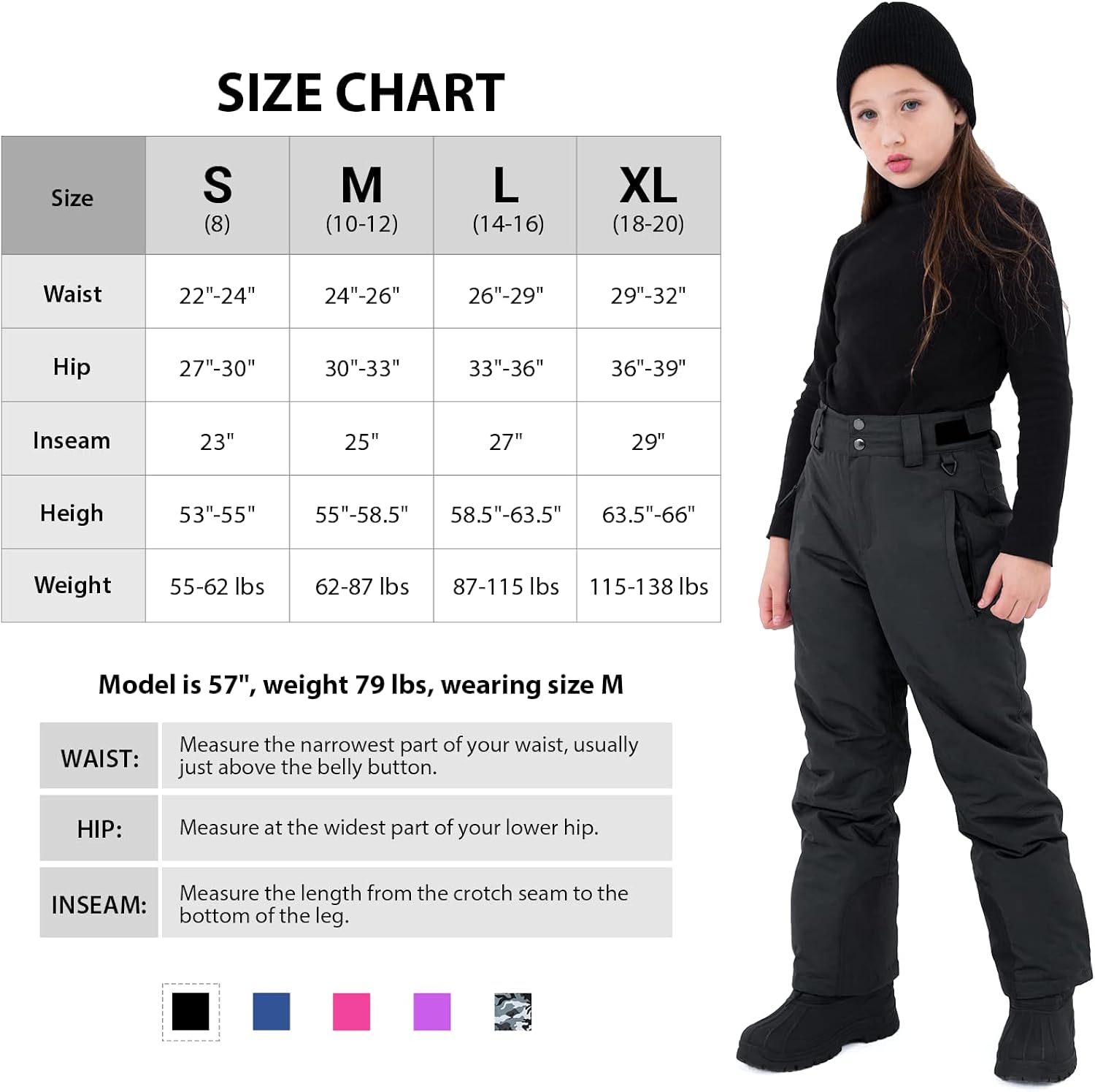 Sportneer Kids Snow Pants Girls, Winter Youth Kids Waterproof Ski Pants : Clothing, Shoes & Jewelry