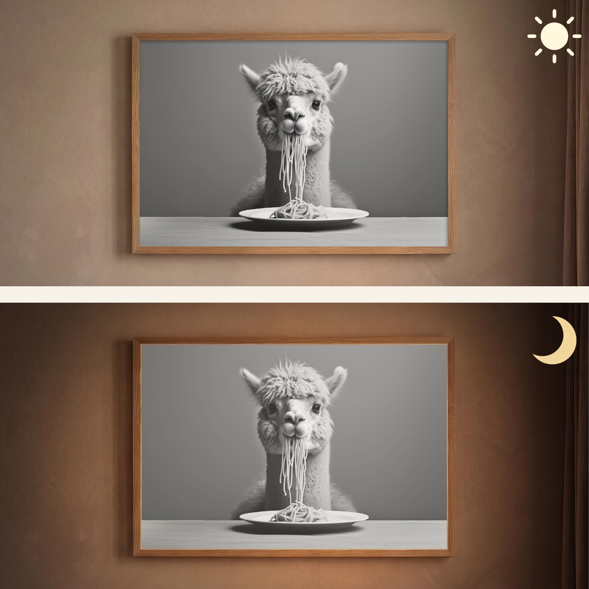 Wandleuchte Nachtlicht 100x70 cm Aufladbar Dimmbar Innen Nachtlampe Wandmontage LED Wandlampe Nachttisch Wall Lamp Licht Wand Alpaka - Nudeln - Schwarz - Weiß - Lustig - Tiere