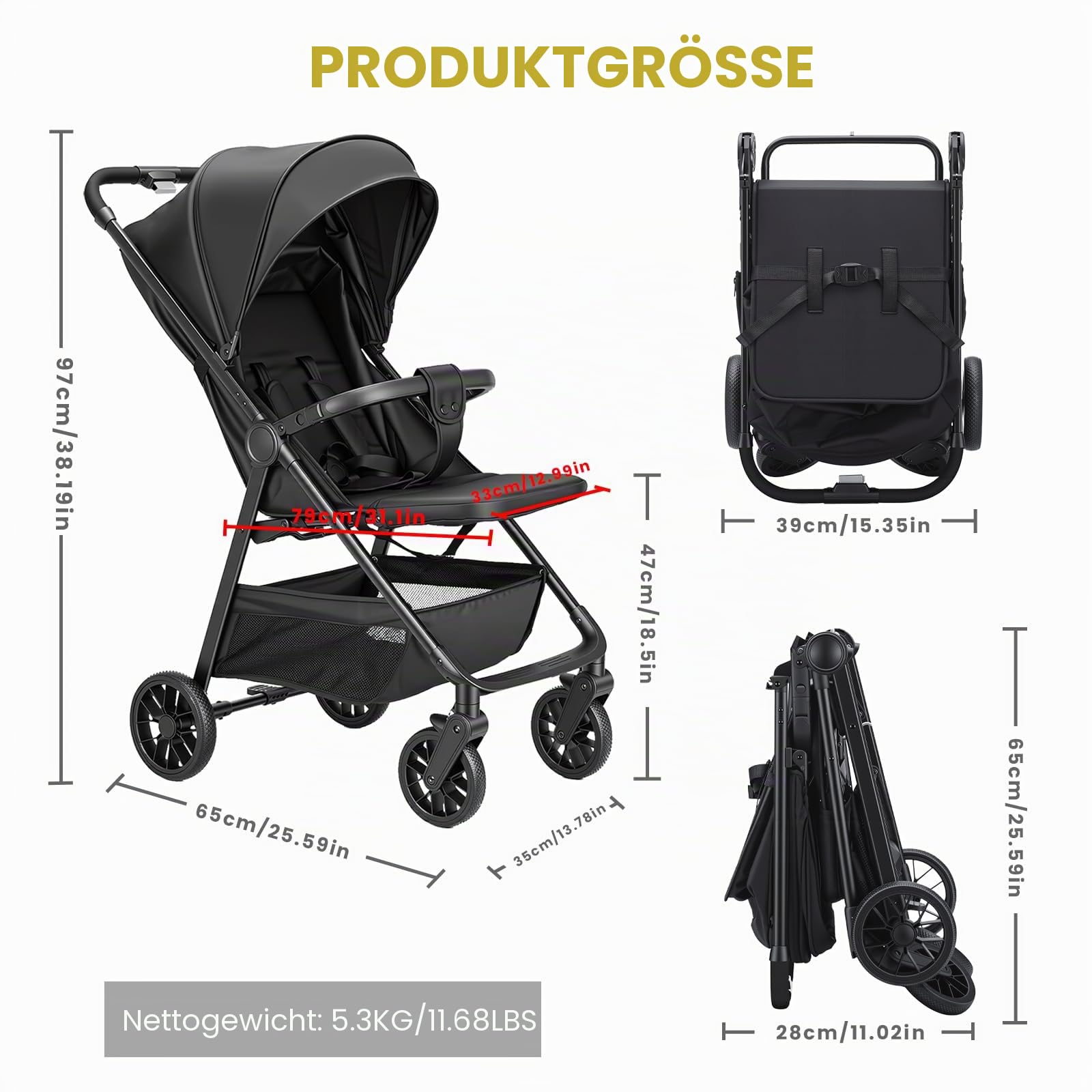 UBRAVOO Kinderwagen Buggy für Kleinkinder mit Liegesitz, ultrakompakter Reisebuggy klein zusammenklappbar, leichtem Travel Buggy mit Aufbewahrungskorb, Baldachin & Elterngriff als Pushchair