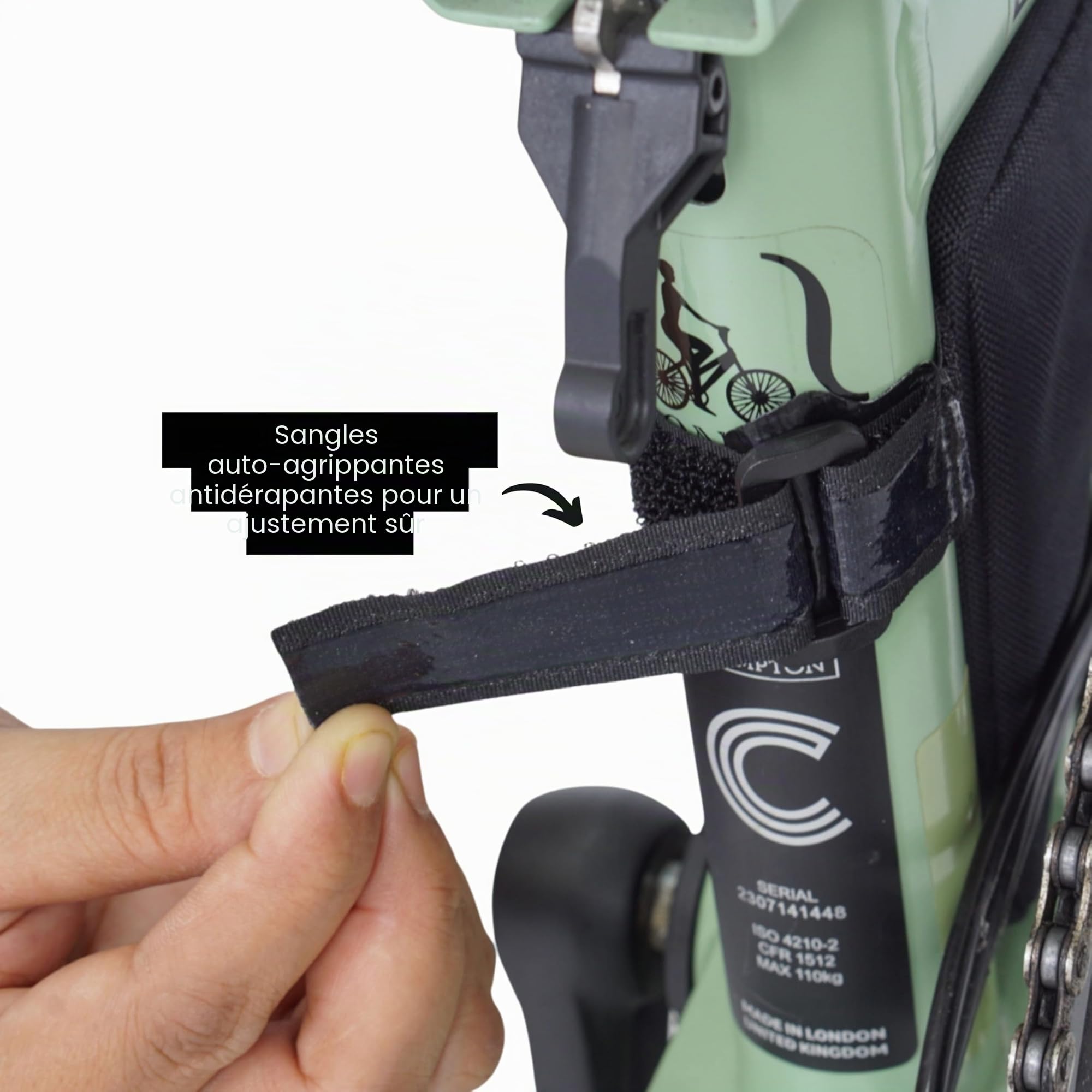 Vincita Boomerang Bag 3.0 Sac de cadre de vélo pliable Brompton Accessoire de vélo avec sangles antidérapantes, système amovible et poche intérieure en maille (noir)