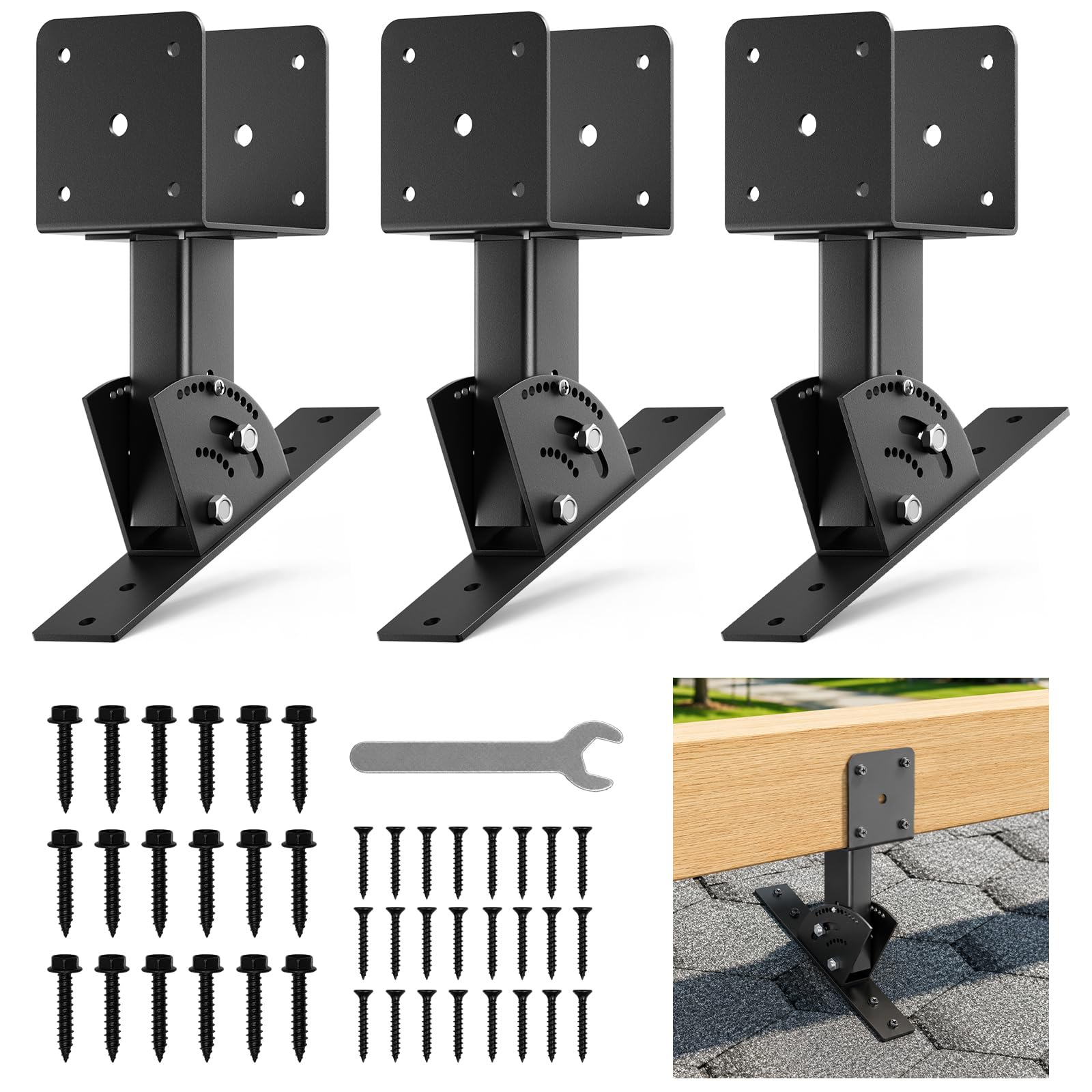 YSJWAER Roof Rise Bracket Patio - Upgrade Heavy Duty Pergola Roof Riser Beam Brackets Adjustable Angle Support for 4x4/4x6 Lumber 3Pcs