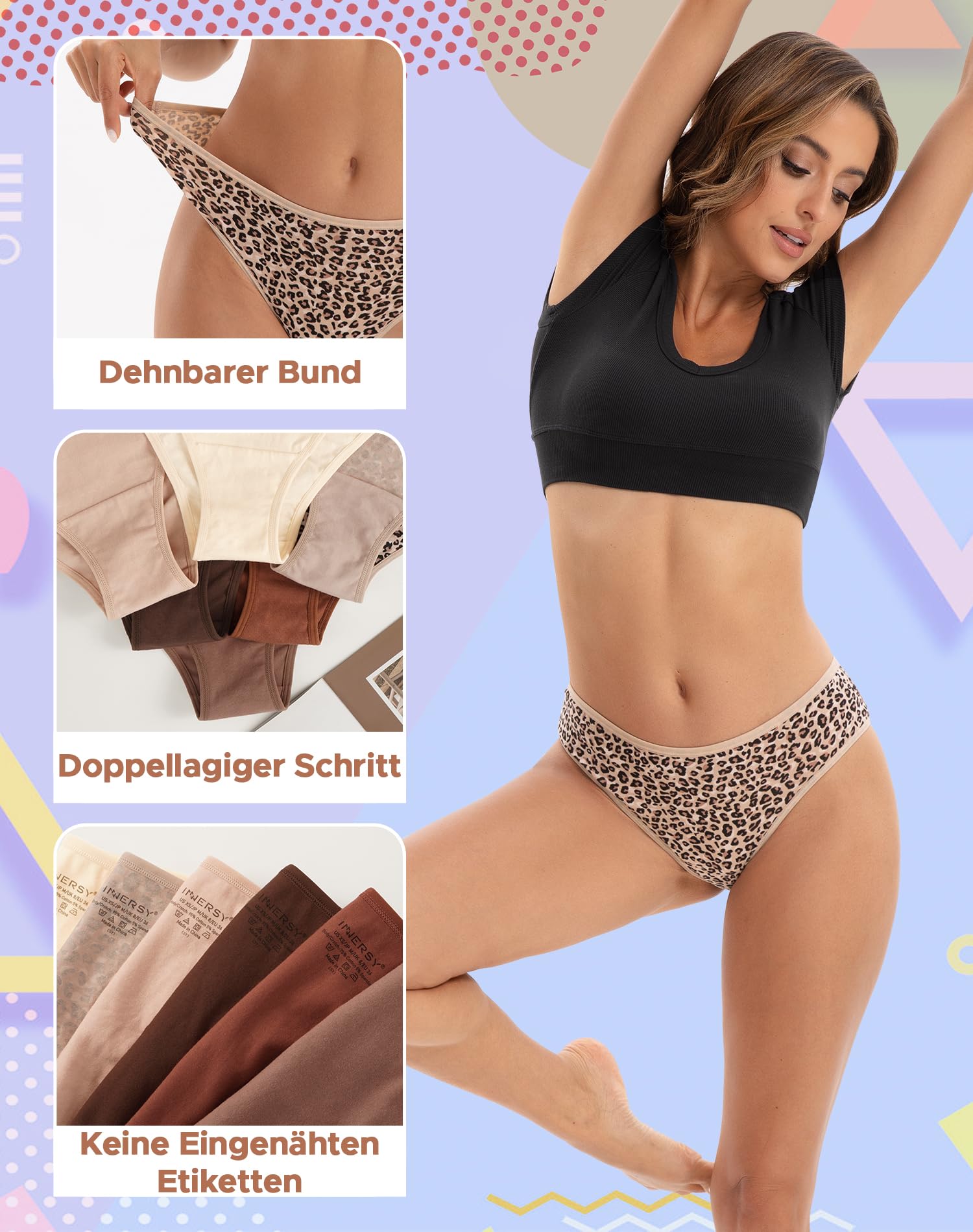 INNERSY Slip Donna Cotone Vita Media Mutande Brasiliana Bikini Mutandine Hipster Intimo Pacco da 6