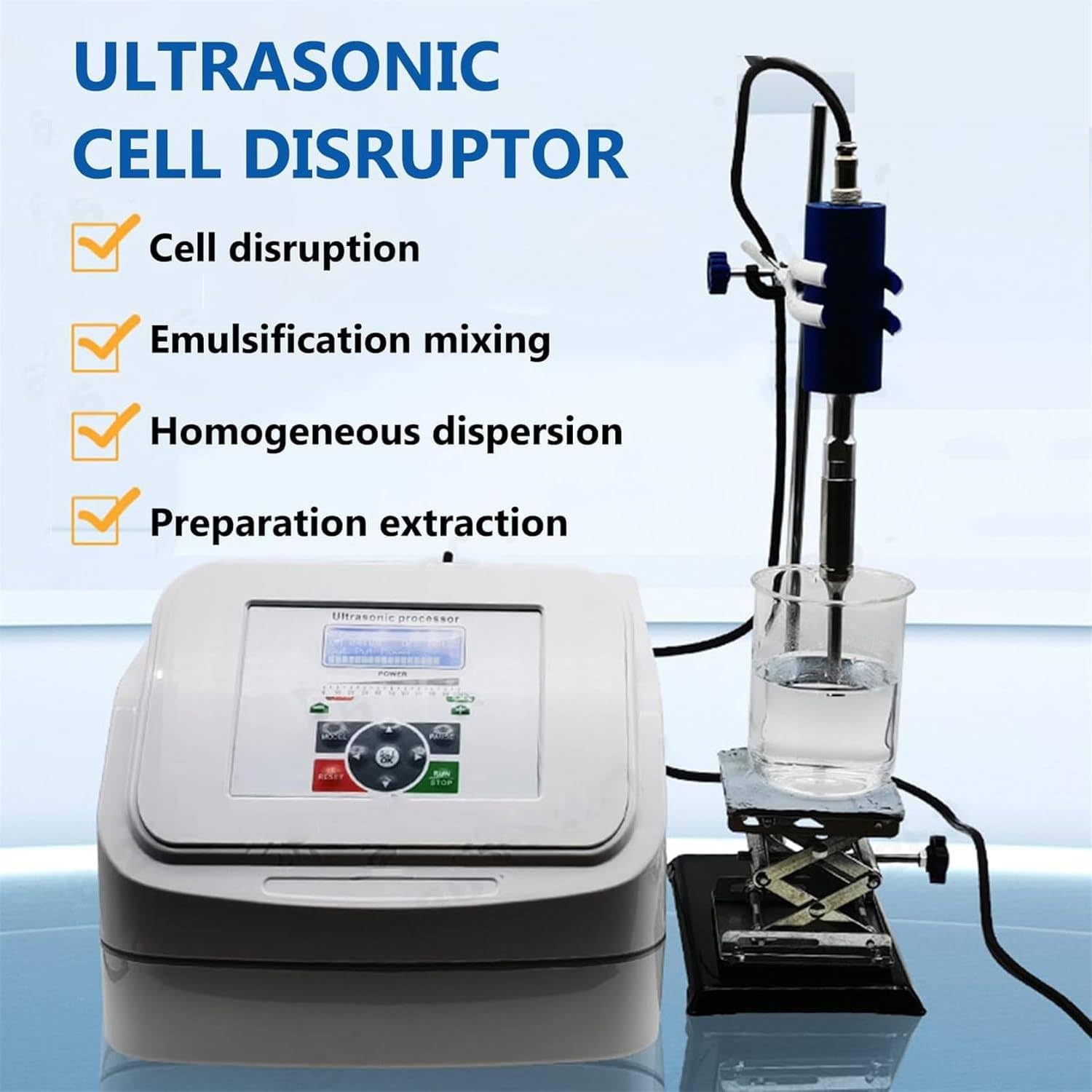 Ultraschall Prozessor Zelldisruptor Mischer,Labor für Flüssigkeitsemulgierung und homogene Dispersion,Mit verstellbarem Hubständer,Verarbeitbare Kapazität: 1–500 ml,800W 3mmprobe