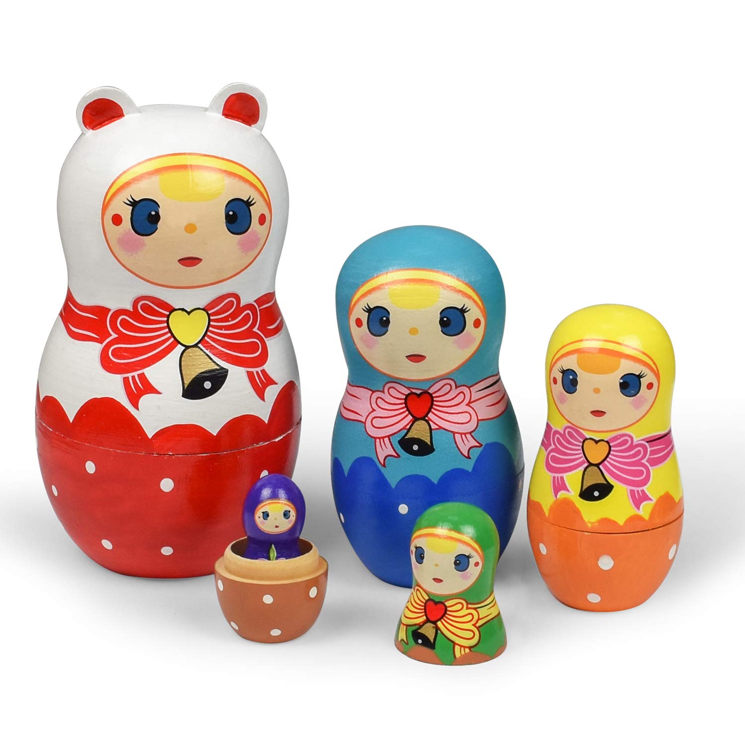 GRPSKCOS Russian Nesting Dolls Bear Matryoshka Dolls Toys Cute Cartoon Handmade Stacking Dolls Set of 5 for Kids (08 Princess)