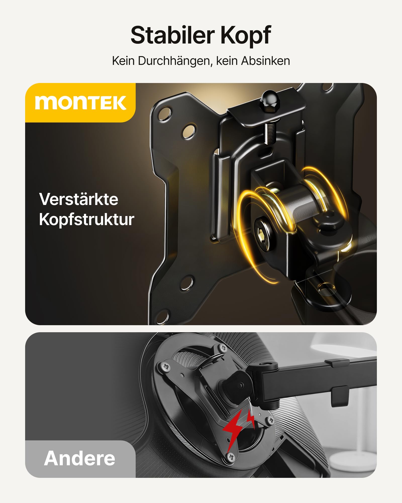 monTEK Monitor Halterung 2 Monitore für 17-32 Zoll Bildschirm, Robuster Schreibtischständer mit 10 kg Tragkraft pro Arm mit Freistehender Sockel, VESA 75/100mm