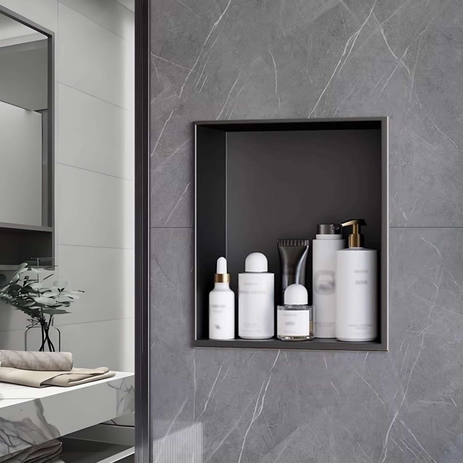 Étagère de douche murale en acier inoxydable de qualité supérieure finition noir mat raffiné