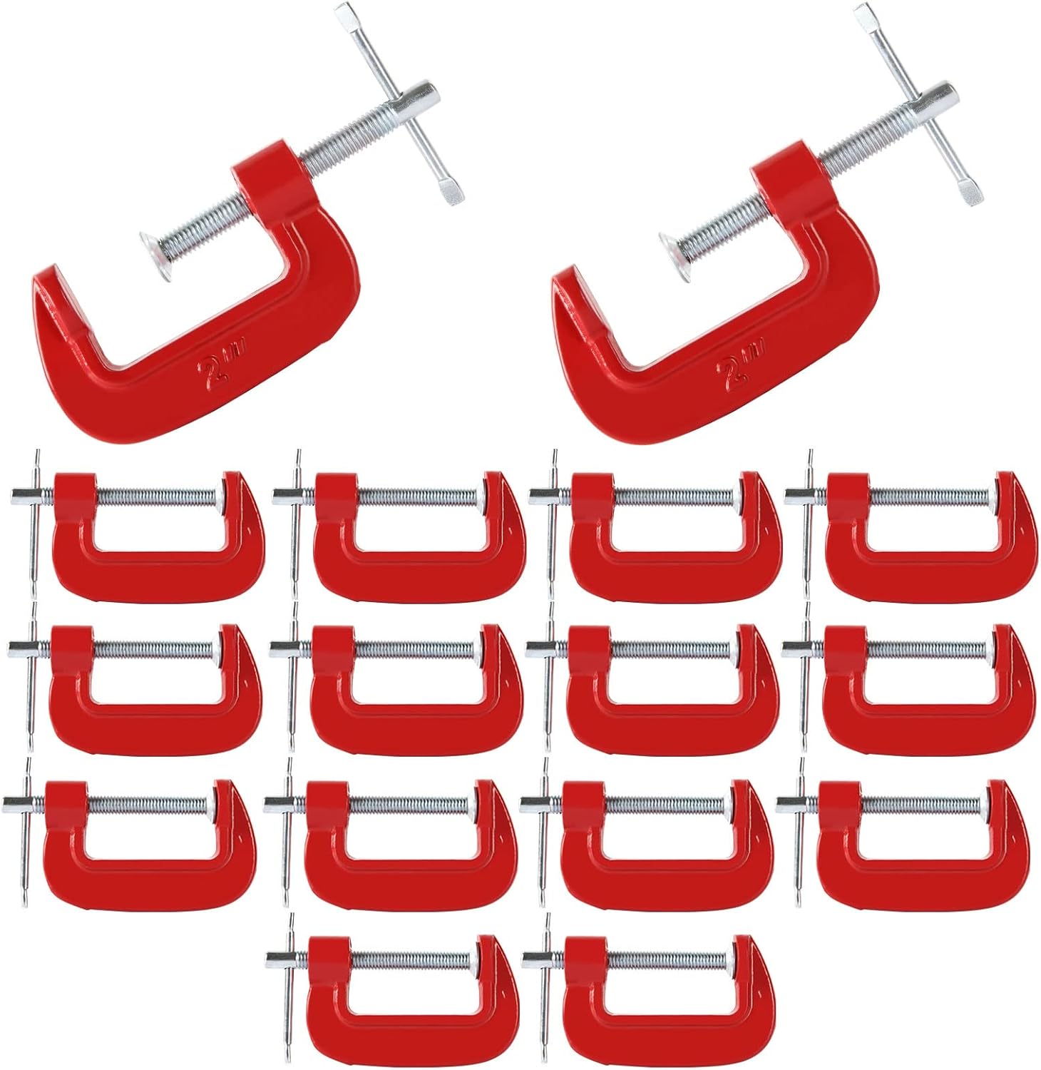 16 Pack 2 Inch C Clamps Set, Heavy Duty C-Clamp for Woodworking, Quick-Grip C Clamp with Throat Depth 1-3/16-Inch, 2-Inch Jaw Opening for Welding, Building, Repairing