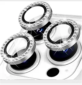 Kit 3 Película Lente Câmera Strass Brilho Compatível Com iphone 16 pro max tela 6.9 Proteção Prateado