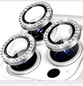 Kit 3 Película Lente Câmera Strass Brilho Compatível Com iphone 16 pro max tela 6.9 Proteção Prateado