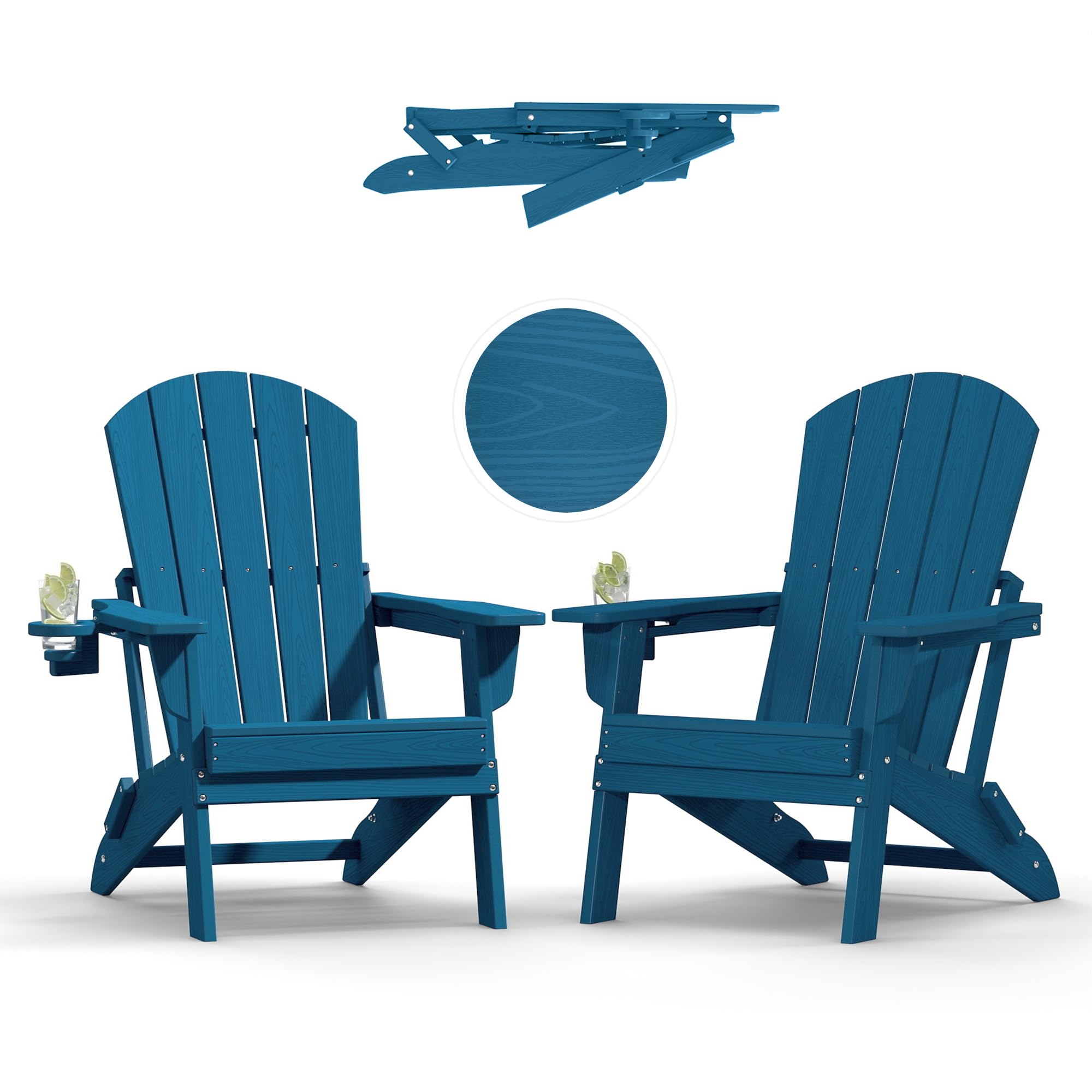 Plawdlik HDPE Folding Adirondack Chair Set of 2 in Navy