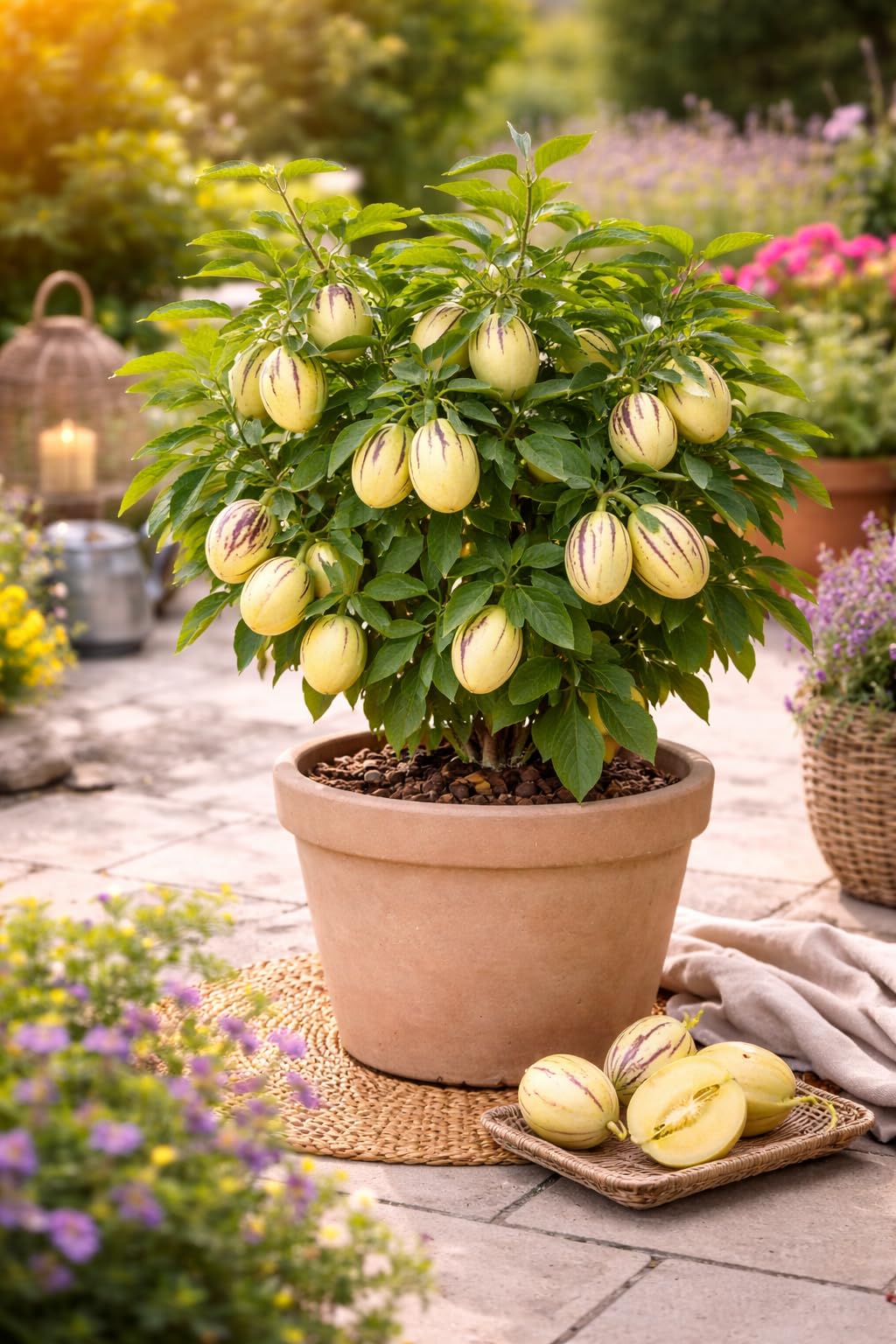 Solanum Pepino Gold 20-40 cm – słodka i aromatyczna gruszka melonowa, egzotyczna roślina owocowa do ogrodu i na balkon