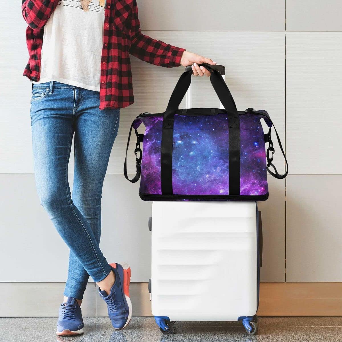 Gym Sports Travel Duffel Bag Weekender Overnight Bag with Wet Pocket Shoes Compartment and Toiletry Starry Sky for Travel, Business,Gym, Yoga