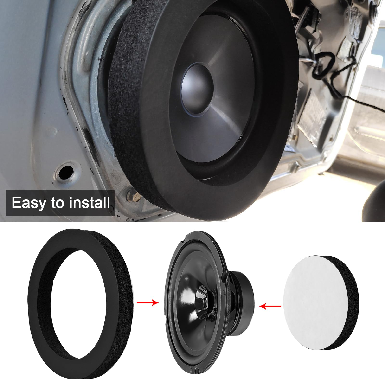 4 Pz 6.5" Kit di sistema di altoparlante universale in schiuma per auto,spugna autoadesiva Schiuma per altoparlante per auto ad alto rimbalzo,Anello di tampone in cotone insonorizzato