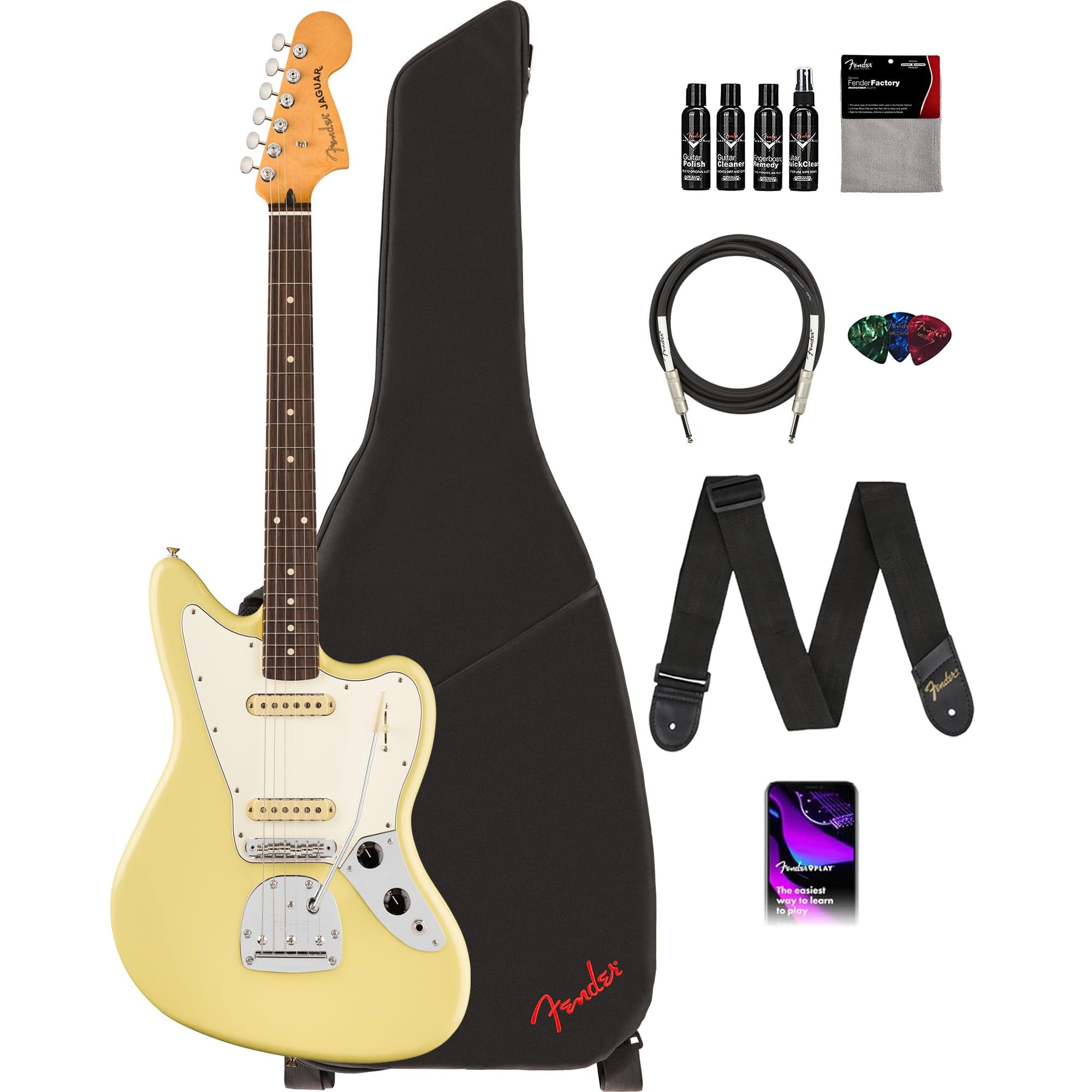 Amazon.com: Fender Player II Jaguar - Hialeah Yellow Bundle with