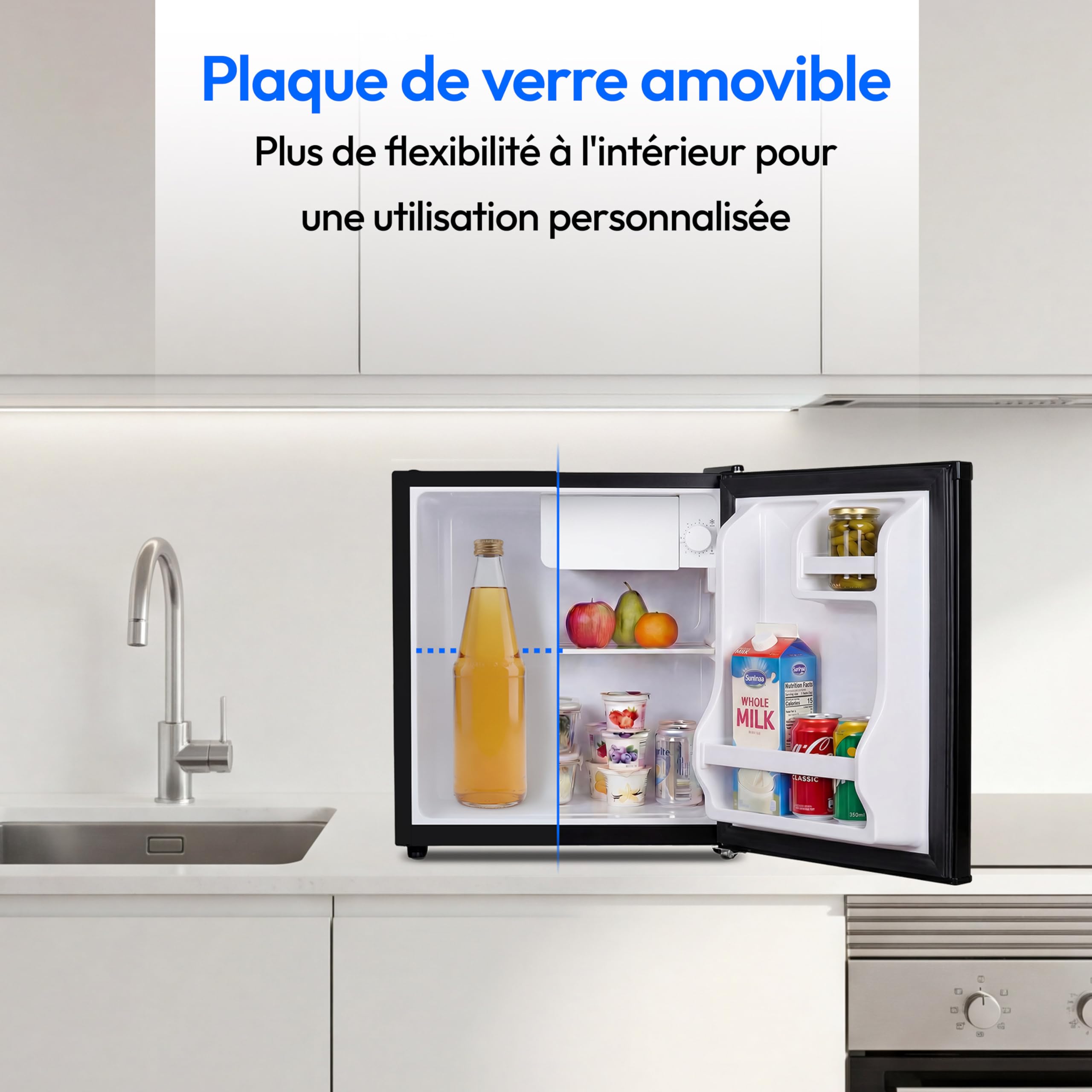 MEDION Mini réfrigérateur 42 L avec compartiment congélateur, silencieux, porte réversible, MD 370001