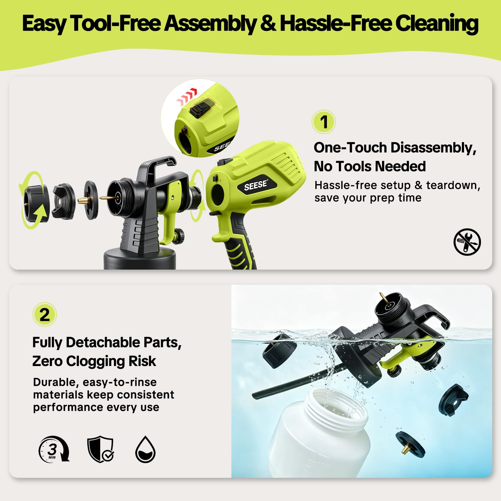 SEESE HVLP Paint Sprayer - 4 Nozzles, 3 Patterns -6