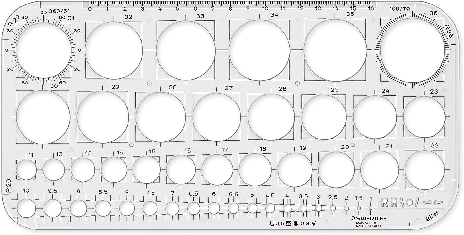 STAEDTLER Mars 576 01 F Circle Template - Transparent (Pack of 1)