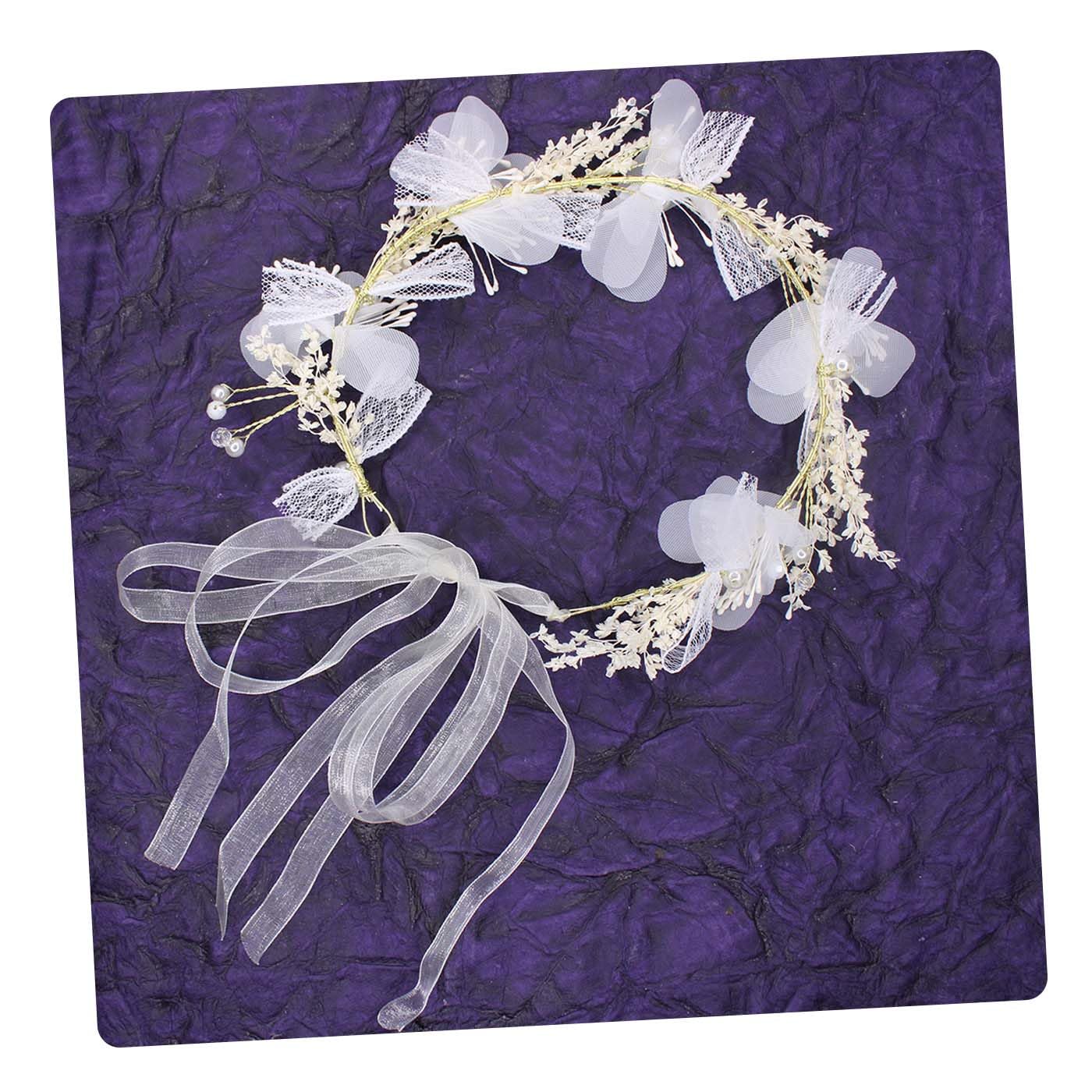Flowers and Pearl Decorative Ribbon Finish Crown Tiara Headband for Women and Girls for Wedding, Ceremony, Party, Communion, Festival, Beach-image-13