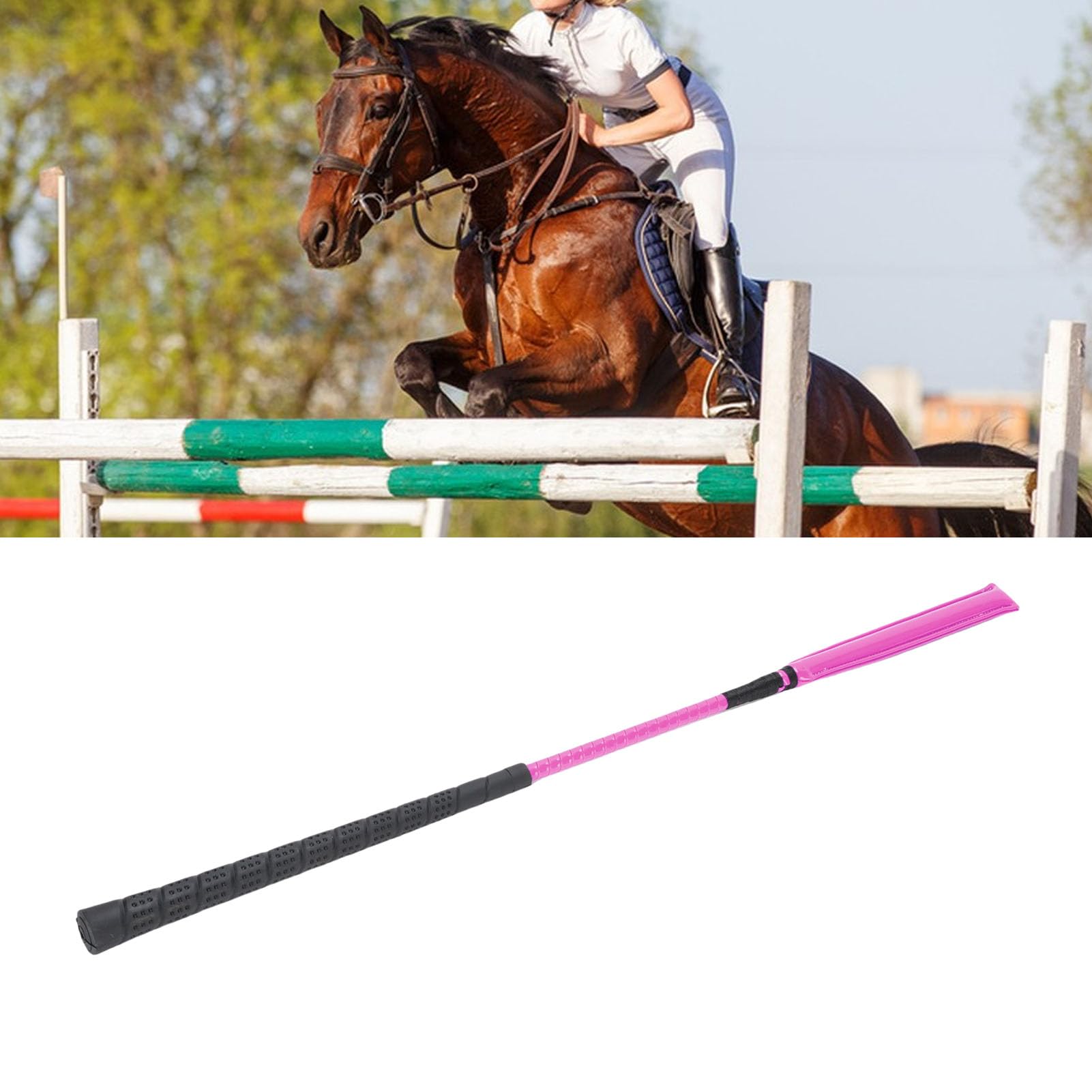 Bewinner Frustino per Equitazione - Pelle Verniciata da 65 Cm con Manico in Silicone Antiscivolo per Allenamento Equestre, Corse, Dressage Ed Equitazione