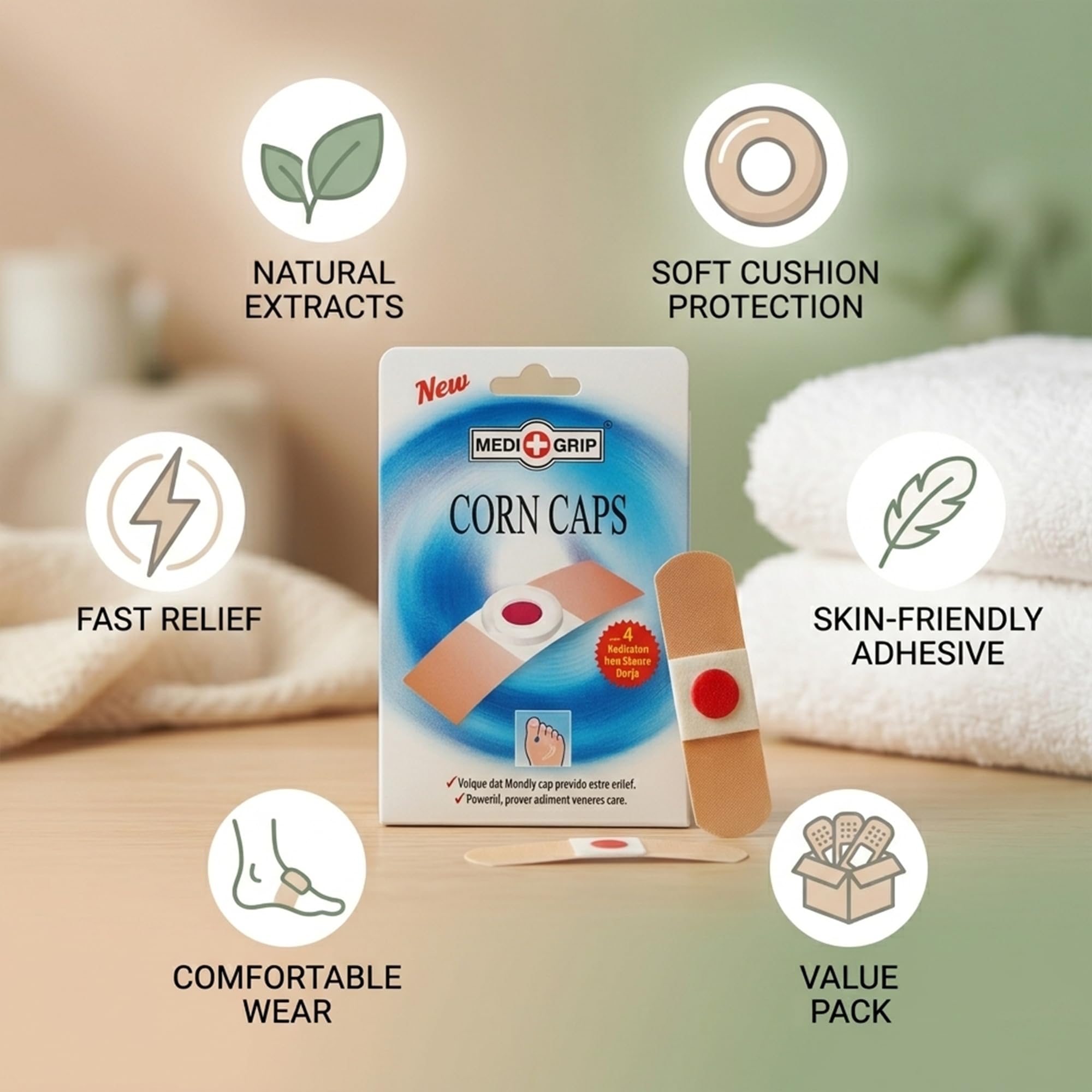 Medigrip Medicated Corn Caps for Painless Corn and Callus Removal - (Skin Colour) | Hygienic Packaging for Effective Foot Care (Various Pack Sizes) (120) 2