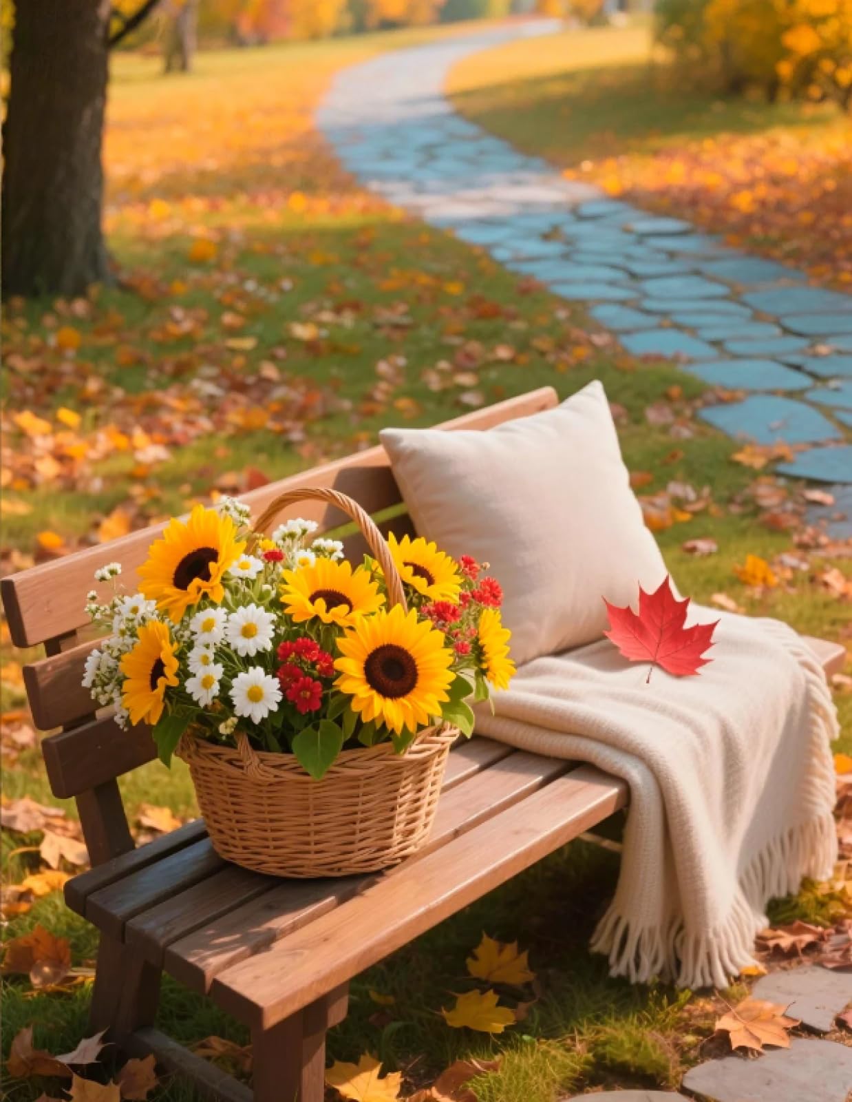 Stithej Women's Multicolored Stamped Cross Stitch Kit Autumn Scenery For Beginner 19.7×15.7 In