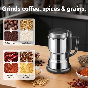 Electric Coffee Bean Grinder, 300W Motor, 8-Blade Stainless Steel, 14oz/250g Capacity, for Spices Grains Nuts, with Hand Wash Bowl, electric blade coffee grinders