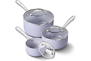 1+2+3QT Nonstick Saucepan Set With Lids, Small Pot Set, Ceramic Coating, Less...