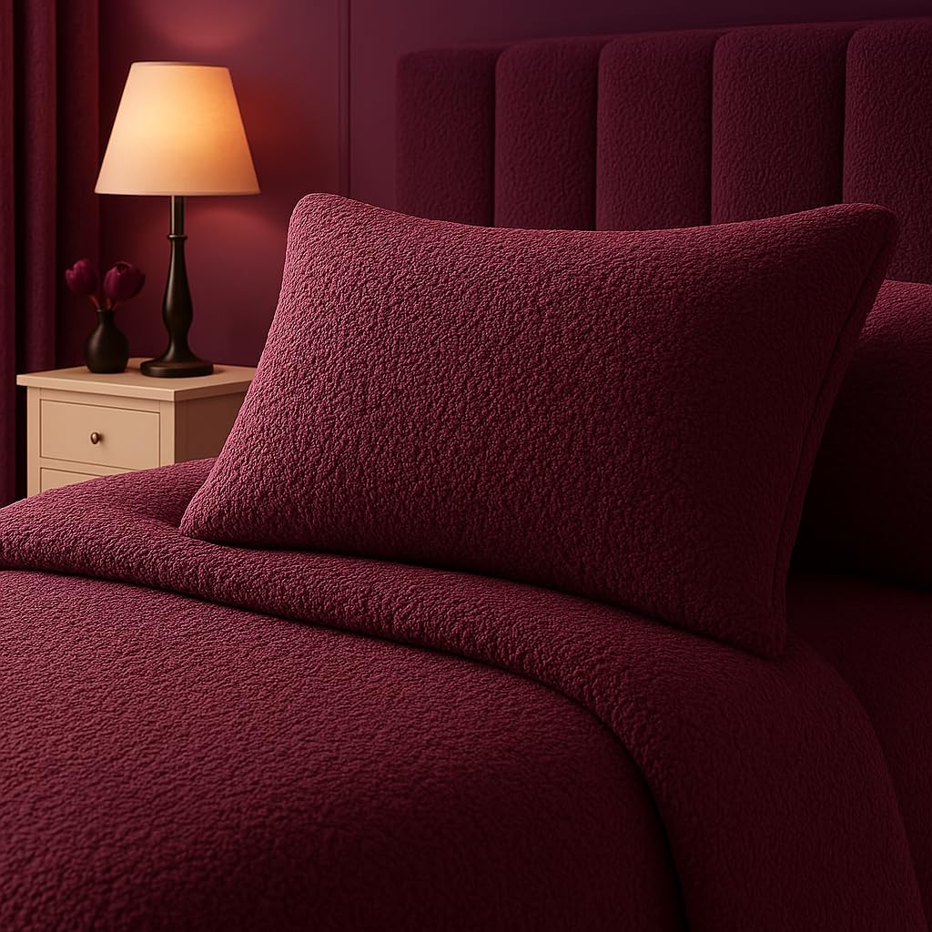 Nightzone Plum Night Zone Teddy Bear Pair Pillowcases Warm Cosy Soft Plush Fleece Pillow Case (Plum)