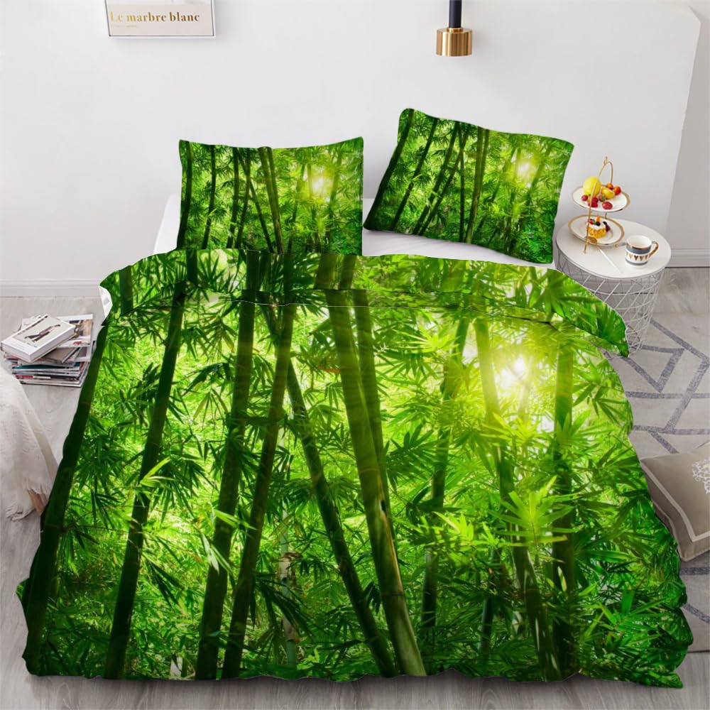 Parure de lit réversible motif forêt verte ROUSKI en microfibre 135x200