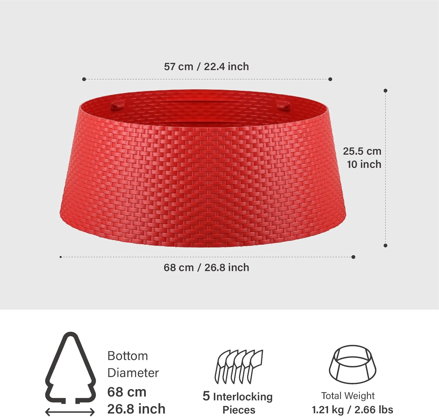 Tree Nest Christmas Tree Collar Round Christmas Tree Ring Skirt Base Cover Christmas Decorations for Xmas Tree Plastic Wicker 26.8" D(Large, Red)
