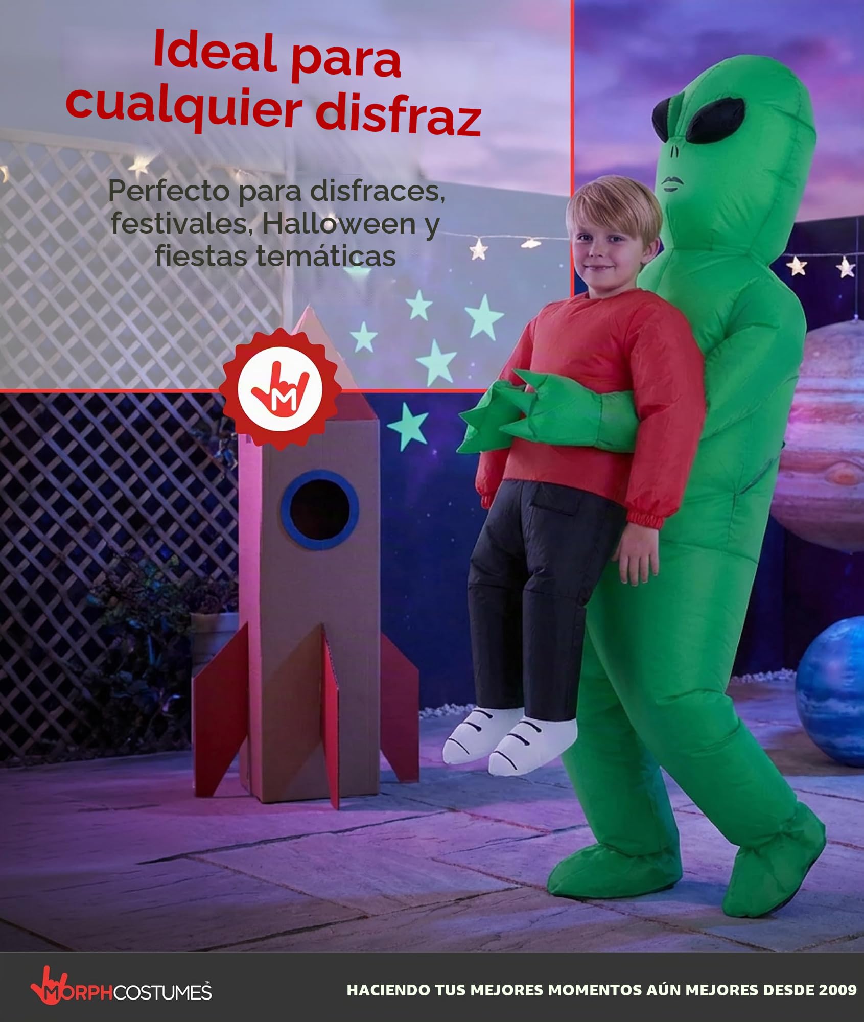 Morph Disfraz de alienígena para niños (4-6 años), disfraz inflable de alienígena abducido rojo para niños, disfraz de Halloween para niños
